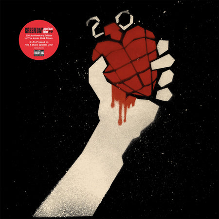 Green Day - American Idiot album cover, 2x red with black splatter vinyl, 20th anniversary gatefold – find it at ToucanRecords.com