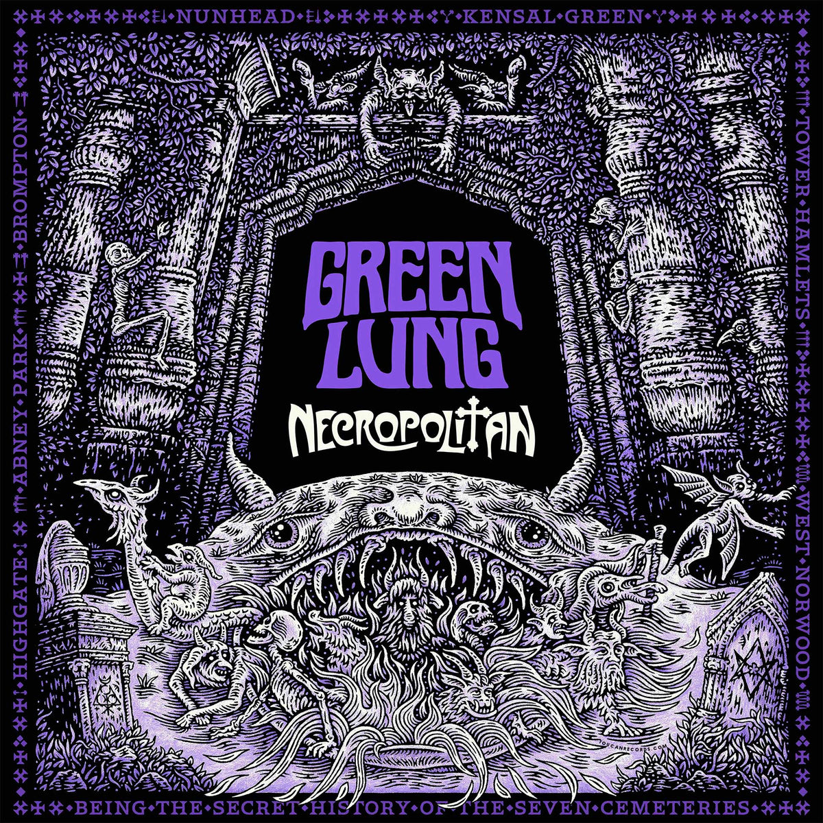 Green Lung Necropolitan album cover for the Indie Exclusive Midnight Sparkle/Starlight colored vinyl LP