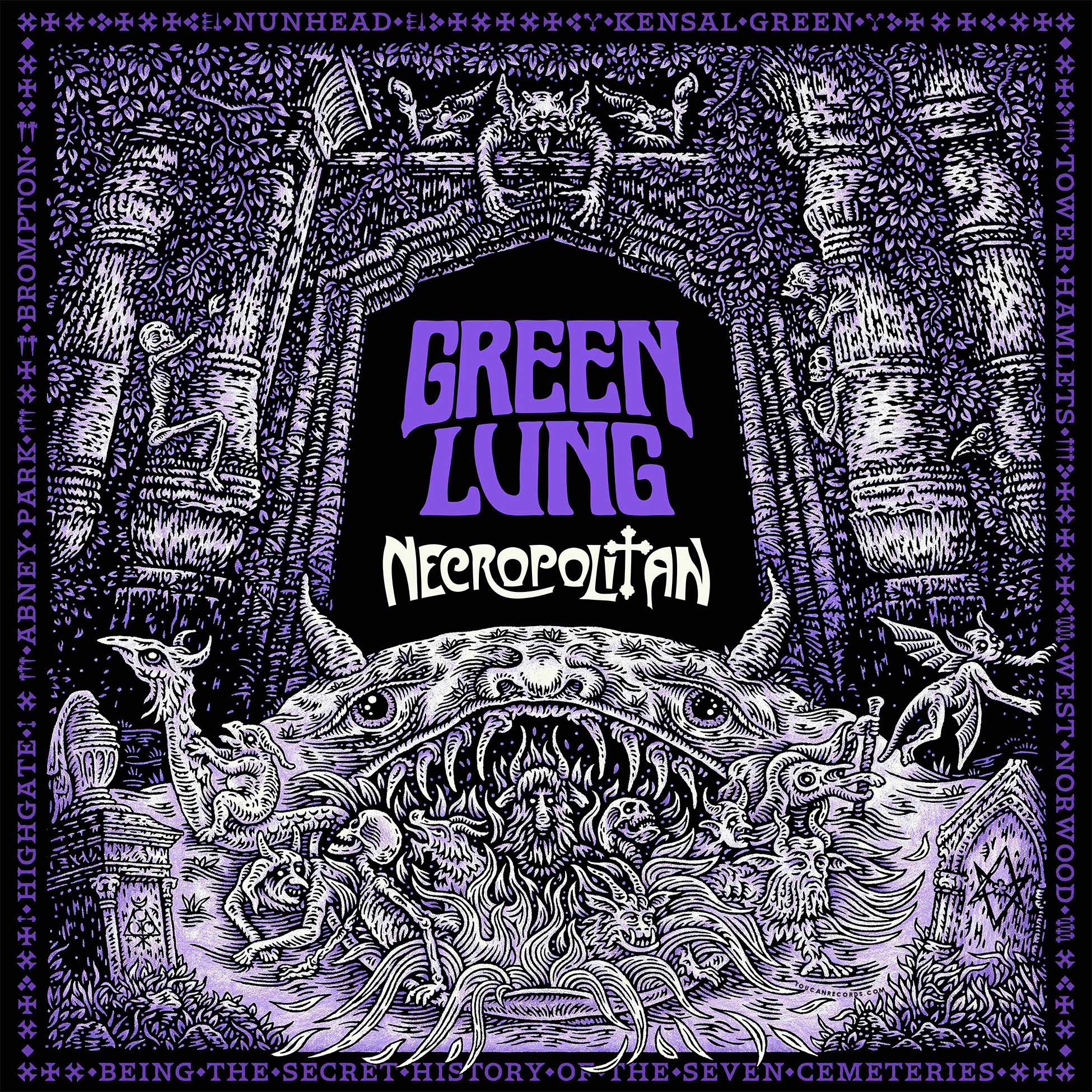 Green Lung Necropolitan album cover for the Indie Exclusive Midnight Sparkle/Starlight colored vinyl LP