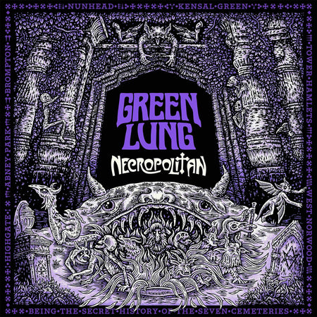 Green Lung Necropolitan album cover for the Indie Exclusive Midnight Sparkle/Starlight colored vinyl LP