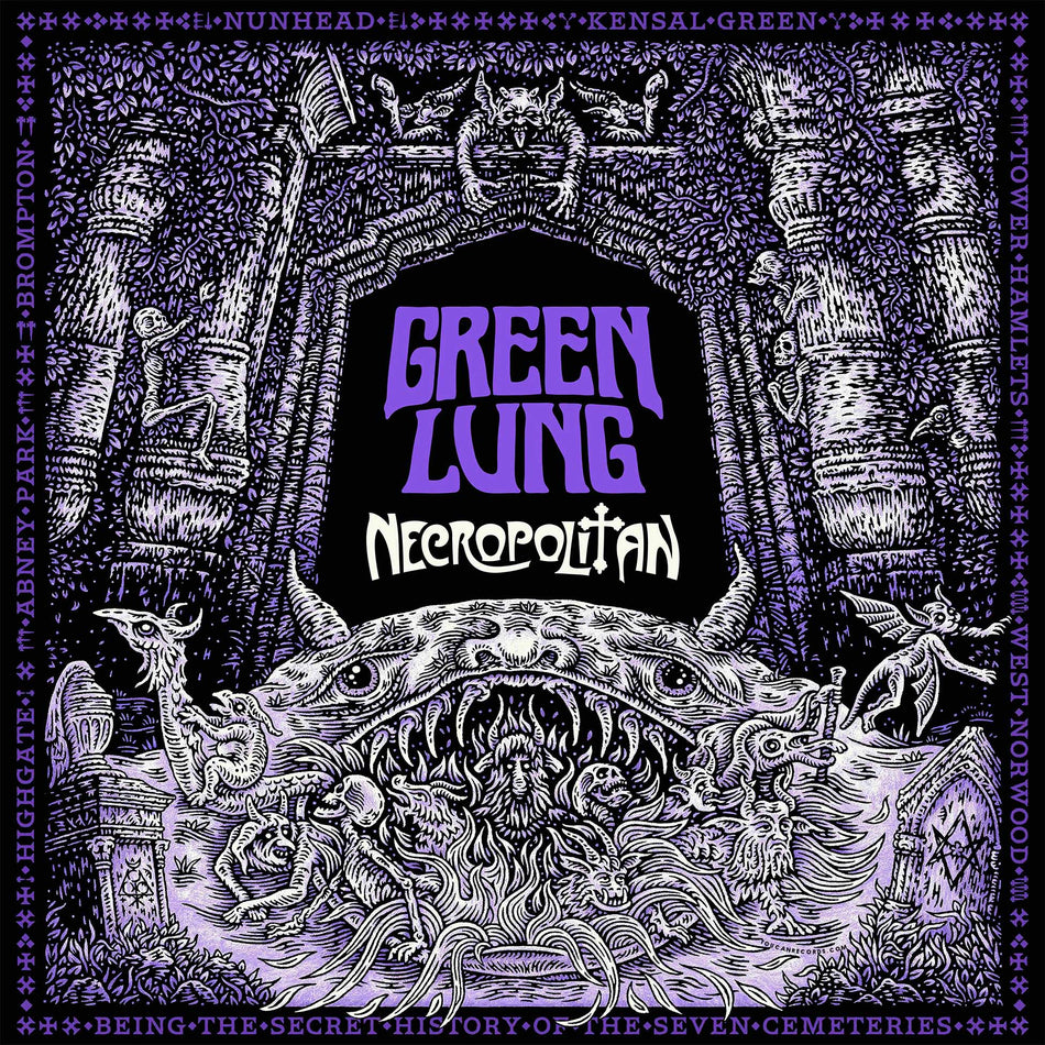 Green Lung Necropolitan album cover for the Indie Exclusive Midnight Sparkle/Starlight colored vinyl LP