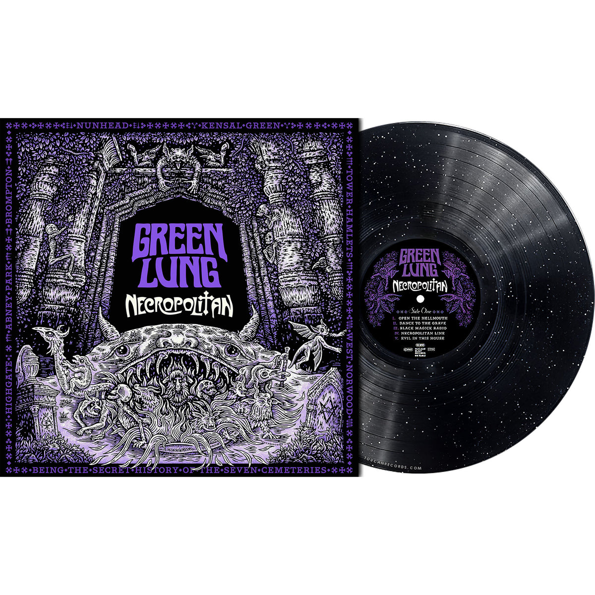 Green Lung Necropolitan packshot of Indie Exclusive Midnight Sparkle/Starlight (black with glitter) vinyl LP with gatefold and booklet