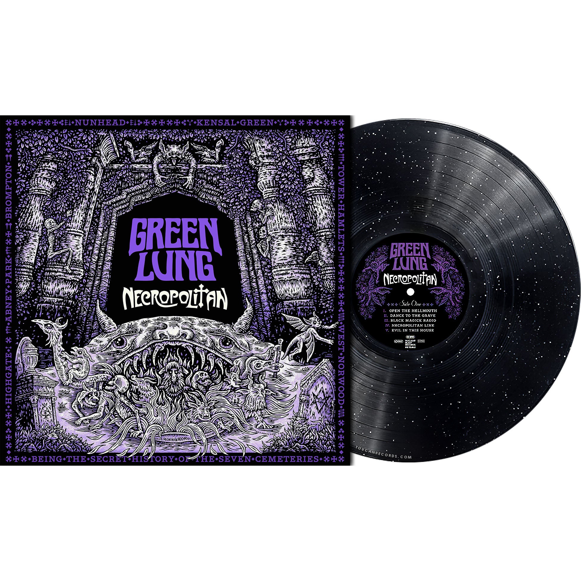 Green Lung Necropolitan packshot of Indie Exclusive Midnight Sparkle/Starlight (black with glitter) vinyl LP with gatefold and booklet