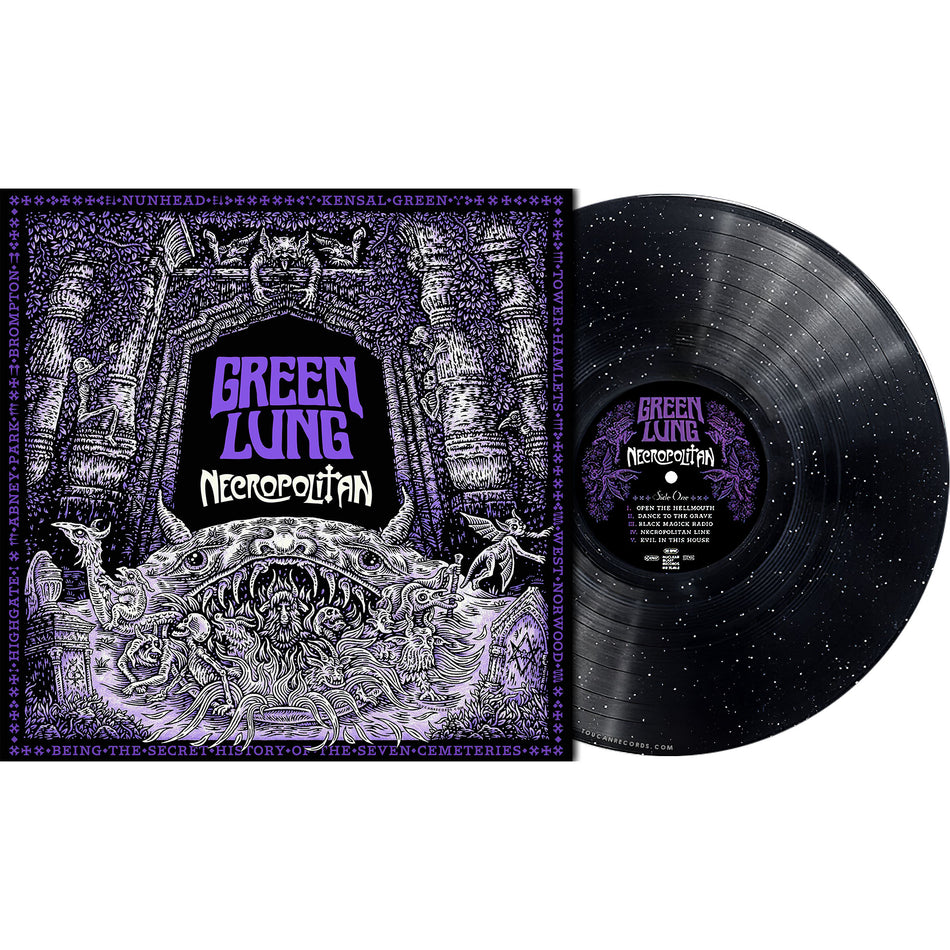 Green Lung Necropolitan packshot of Indie Exclusive Midnight Sparkle/Starlight (black with glitter) vinyl LP with gatefold and booklet