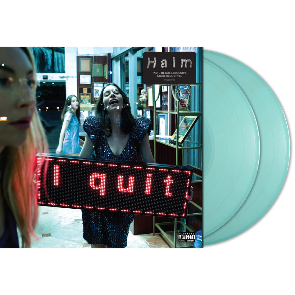 Haim – I Quit packshot, limited edition colored vinyl pressing, 140g light blue discs, gatefold packaging — in stock at ToucanRecords.com