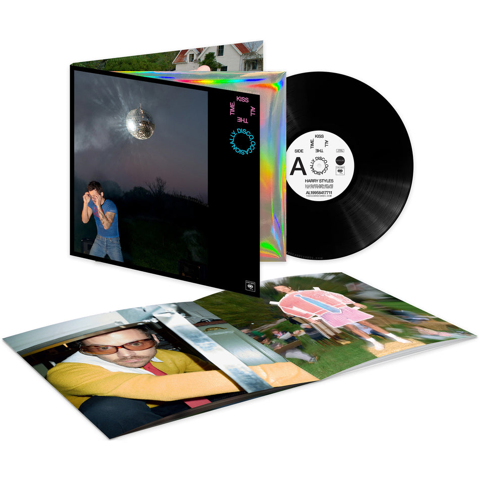 Harry Styles - Kiss All The Time. Disco, Occasionally. vinyl packshot, gatefold edition with holographic sleeve and lyrics booklet