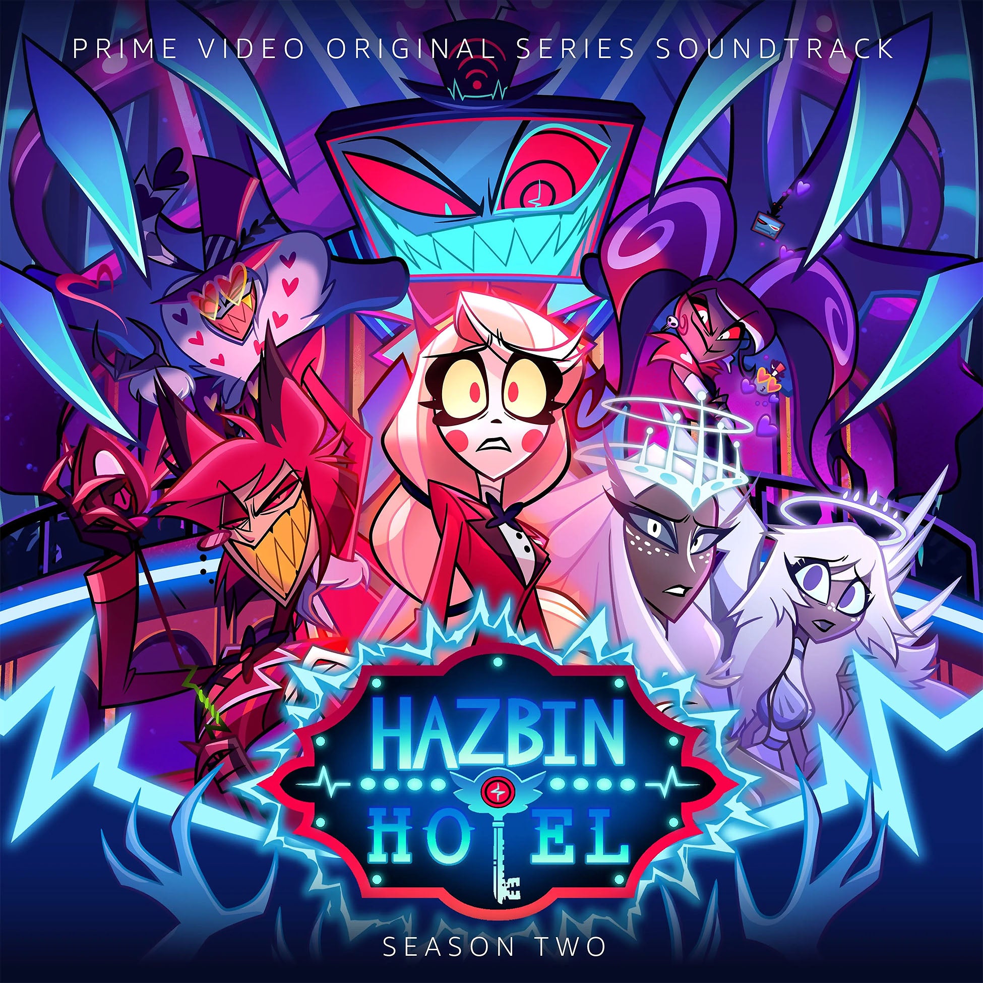Hazbin Hotel: Season Two Original Soundtrack album cover, VoxTek blue with black splatter vinyl, limited edition