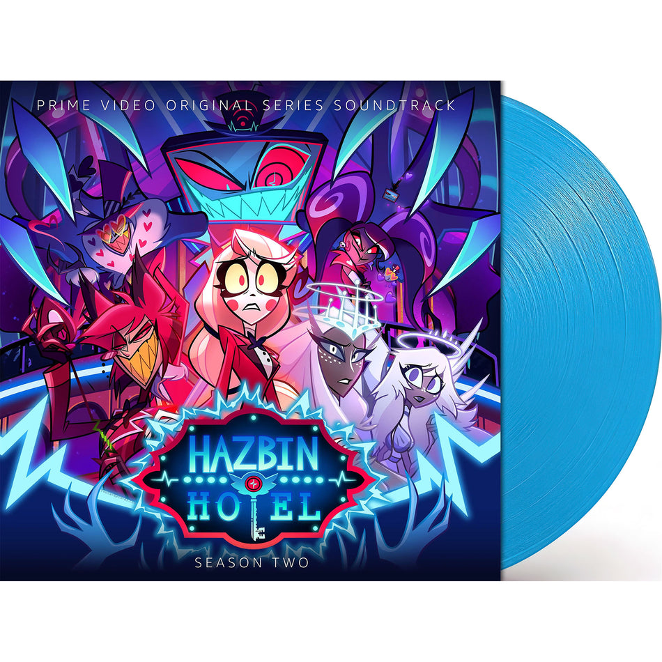Hazbin Hotel - Season 2 VoxTek blue clear vinyl LP packshot, Prime Video series, animated musical theater soundtrack