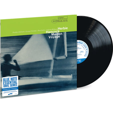 Herbie Hancock Maiden Voyage packshot for the five-track modal jazz vinyl LP featuring "Dolphin Dance" and the title track from the Blue Note Essential Vinyl Series