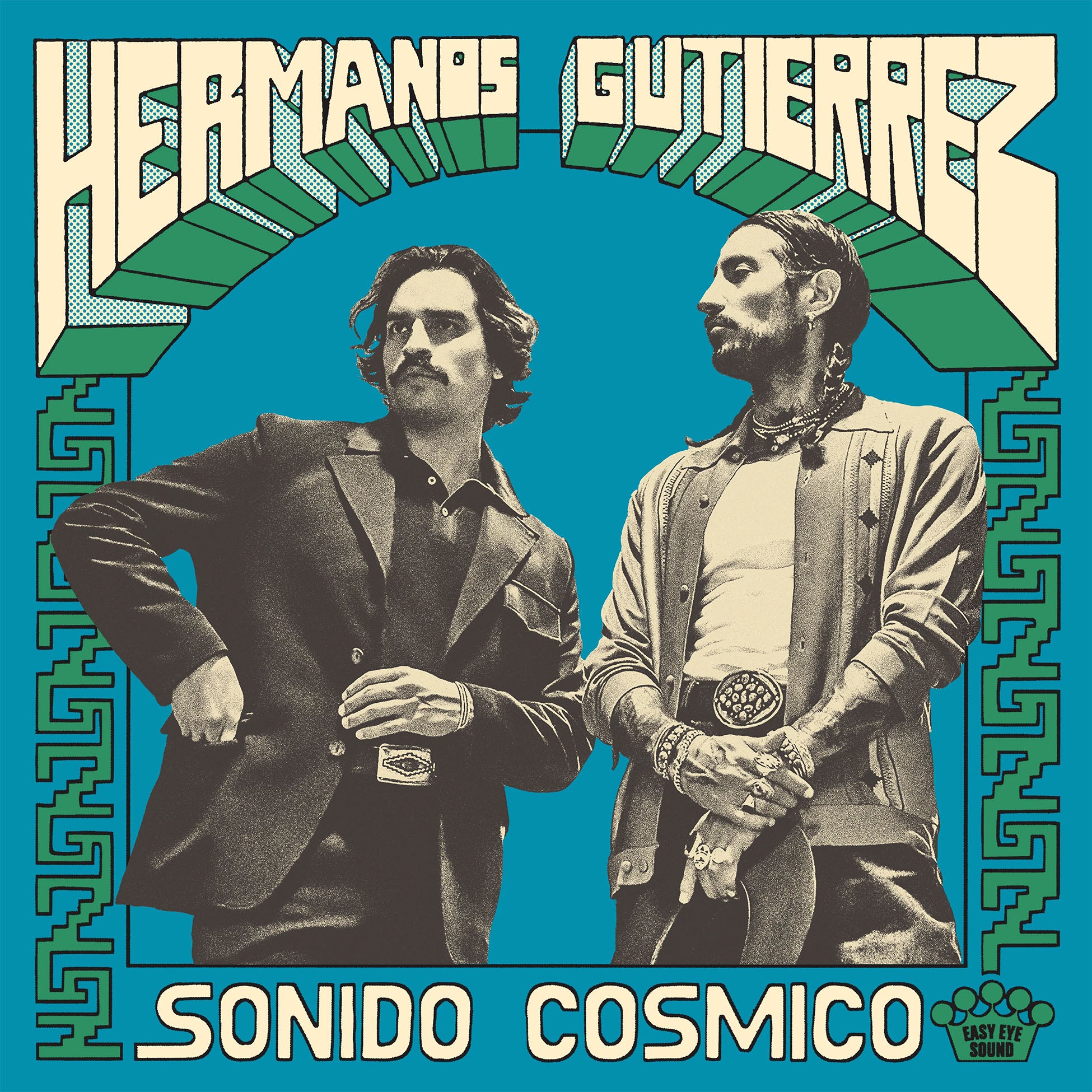 Hermanos Gutierrez - Sonido Cosmico album cover, black vinyl edition, 2023 ambient instrumental guitar music from the Gutierrez brothers.
