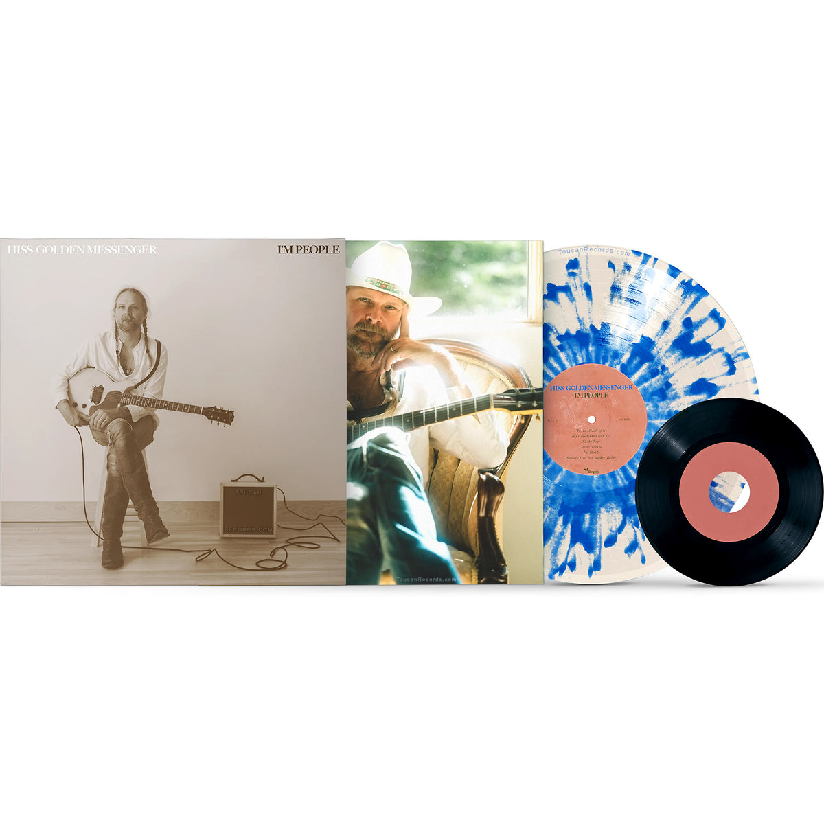 Hiss Golden Messenger I'm People vinyl LP packshot blue and white splatter indie exclusive with bonus 7 inch at ToucanRecords.com