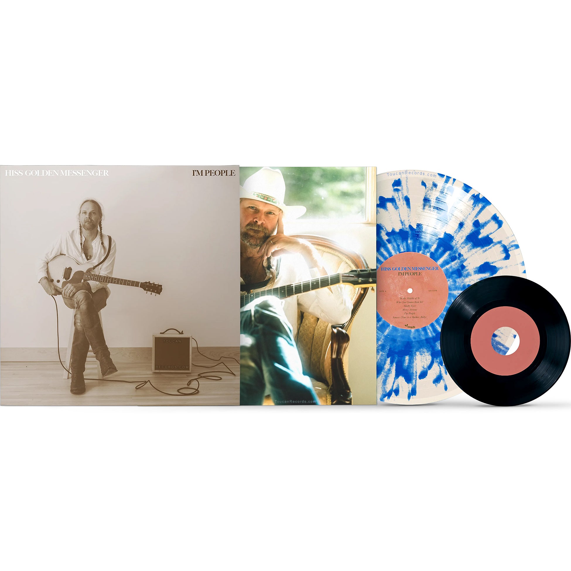 Hiss Golden Messenger I'm People vinyl LP packshot blue and white splatter indie exclusive with bonus 7 inch at ToucanRecords.com