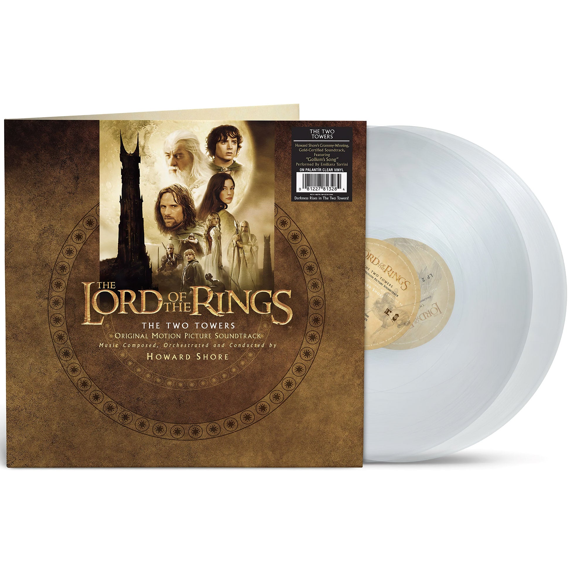 The Lord of the Rings The Two Towers vinyl packshot, clear double LP gatefold edition, Grammy Award-winning soundtrack
