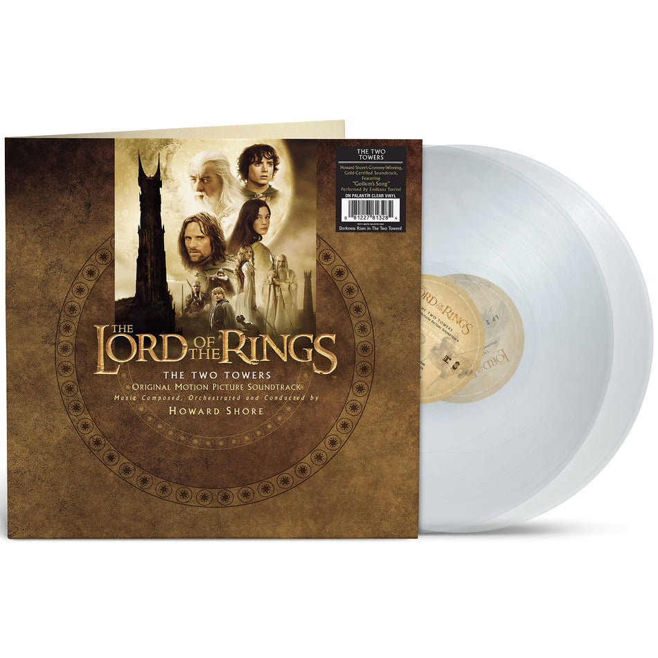 The Lord of the Rings The Two Towers vinyl packshot, clear double LP gatefold edition, Grammy Award-winning soundtrack