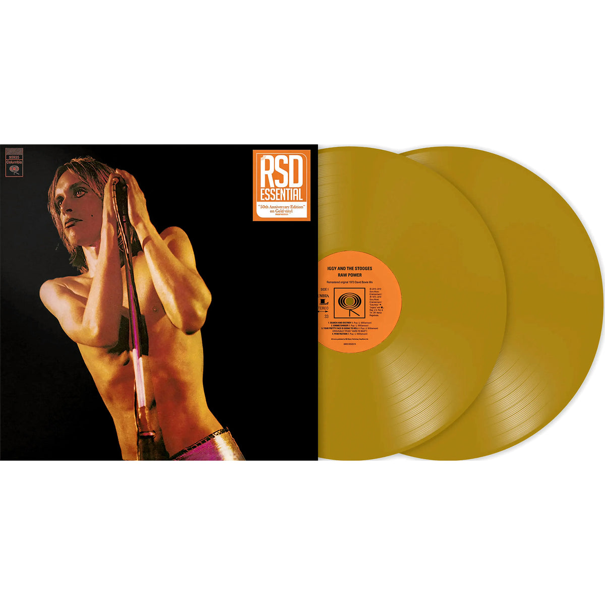 Iggy & The Stooges – Raw Power packshot, gold vinyl 2 LP set, includes 1973 David Bowie mix and 1997 Iggy Pop mix — in stock at ToucanRecords.com