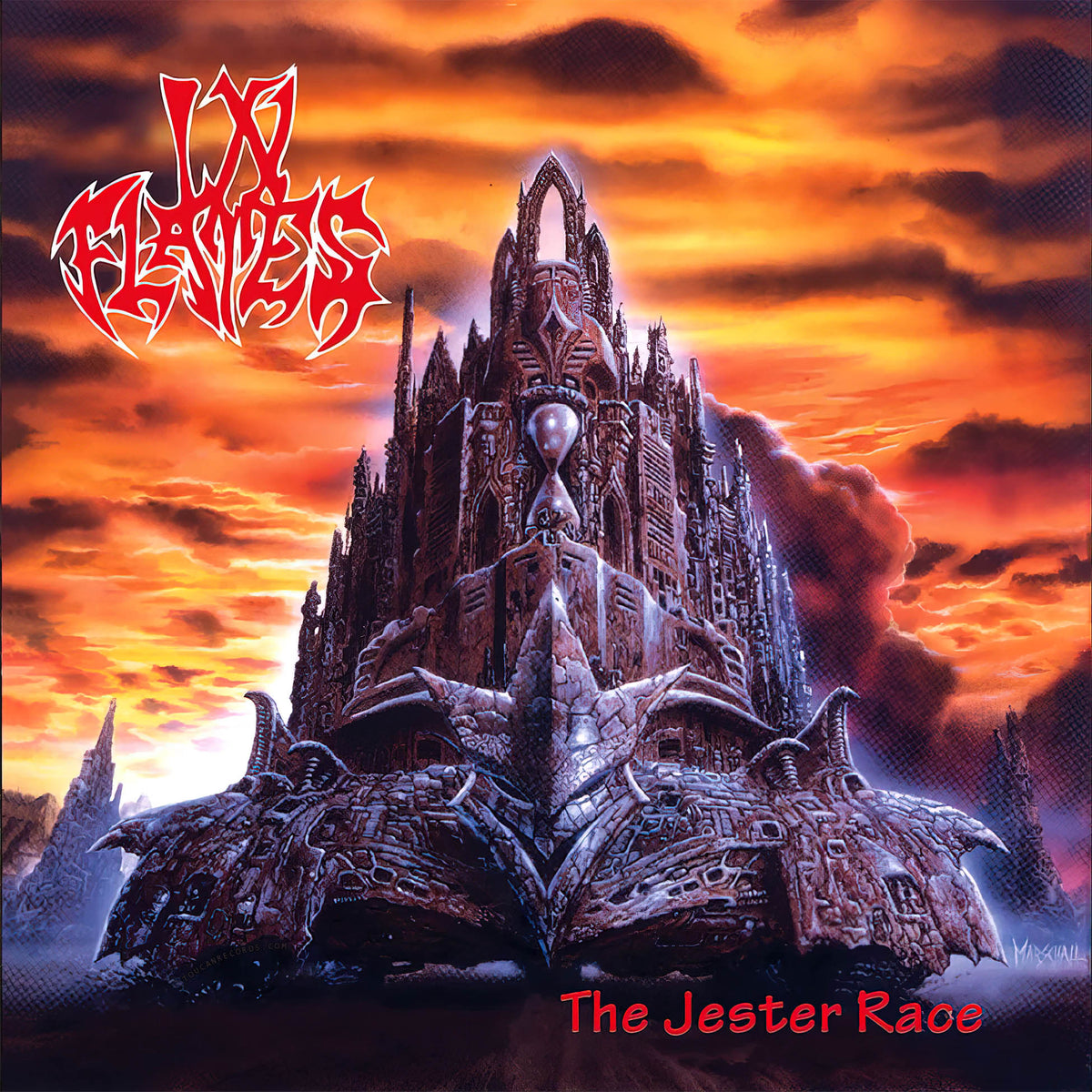 In Flames The Jester Race album cover for transparent yellow vinyl LP featuring Moonshield at ToucanRecords.com