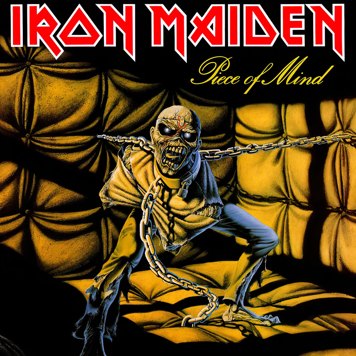 Iron Maiden Piece Of Mind 180g black vinyl LP album cover art, 2015 remaster with gatefold jacket and printed inner sleeve