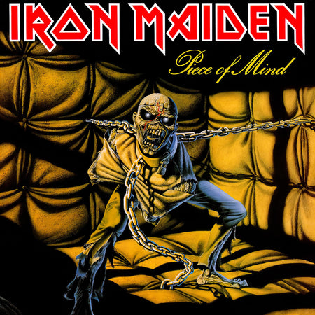 Iron Maiden Piece Of Mind 180g black vinyl LP album cover art, 2015 remaster with gatefold jacket and printed inner sleeve