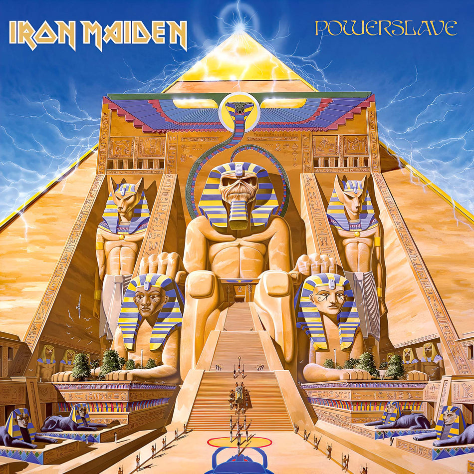 Iron Maiden Powerslave album cover for the heavy metal vinyl LP featuring "Powerslave" and "Rime Of The Ancient Mariner" available at ToucanRecords.com