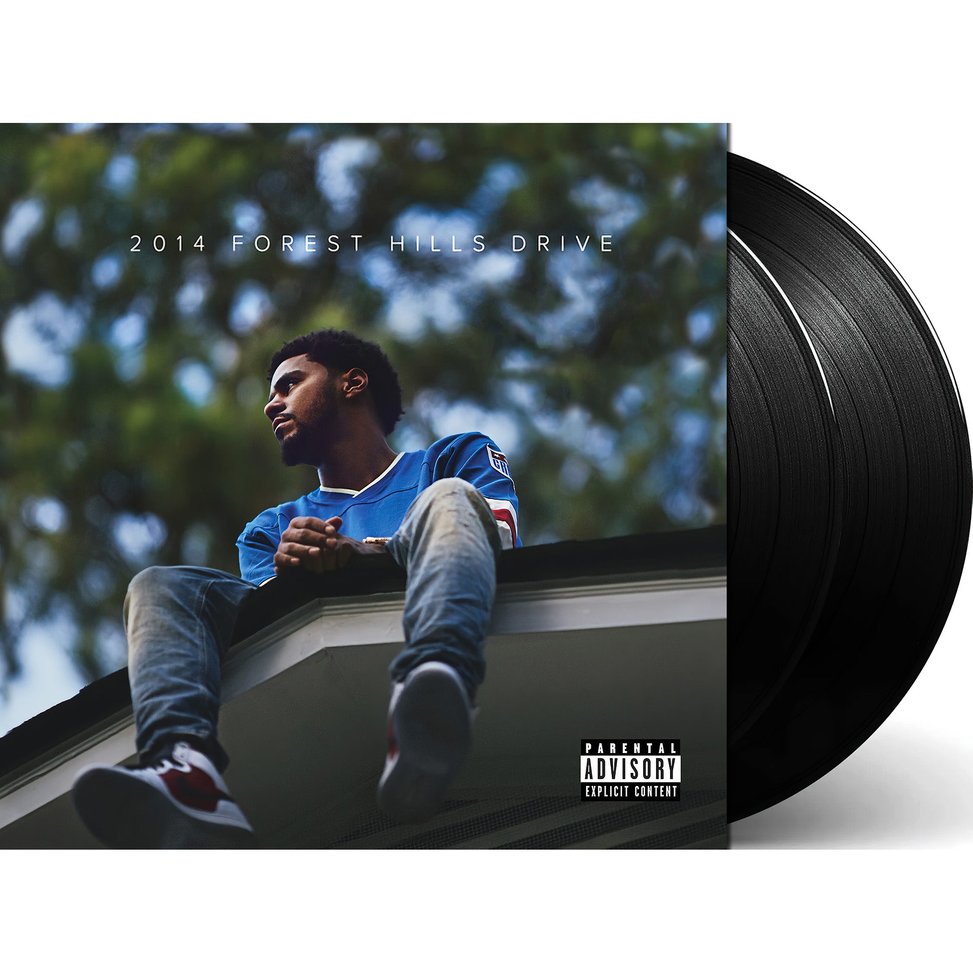 2014 Forest Hills Drive packshot featuring black 2LP vinyl, J. Cole platinum album, Dreamville and Roc Nation release