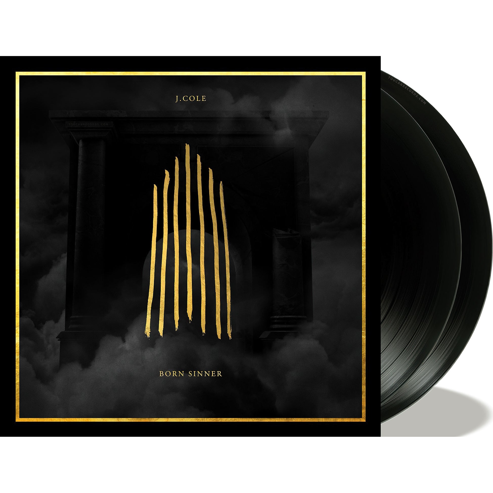 J. Cole Born Sinner packshot for the 2LP black vinyl LP with printed inner sleeves at ToucanRecords.com