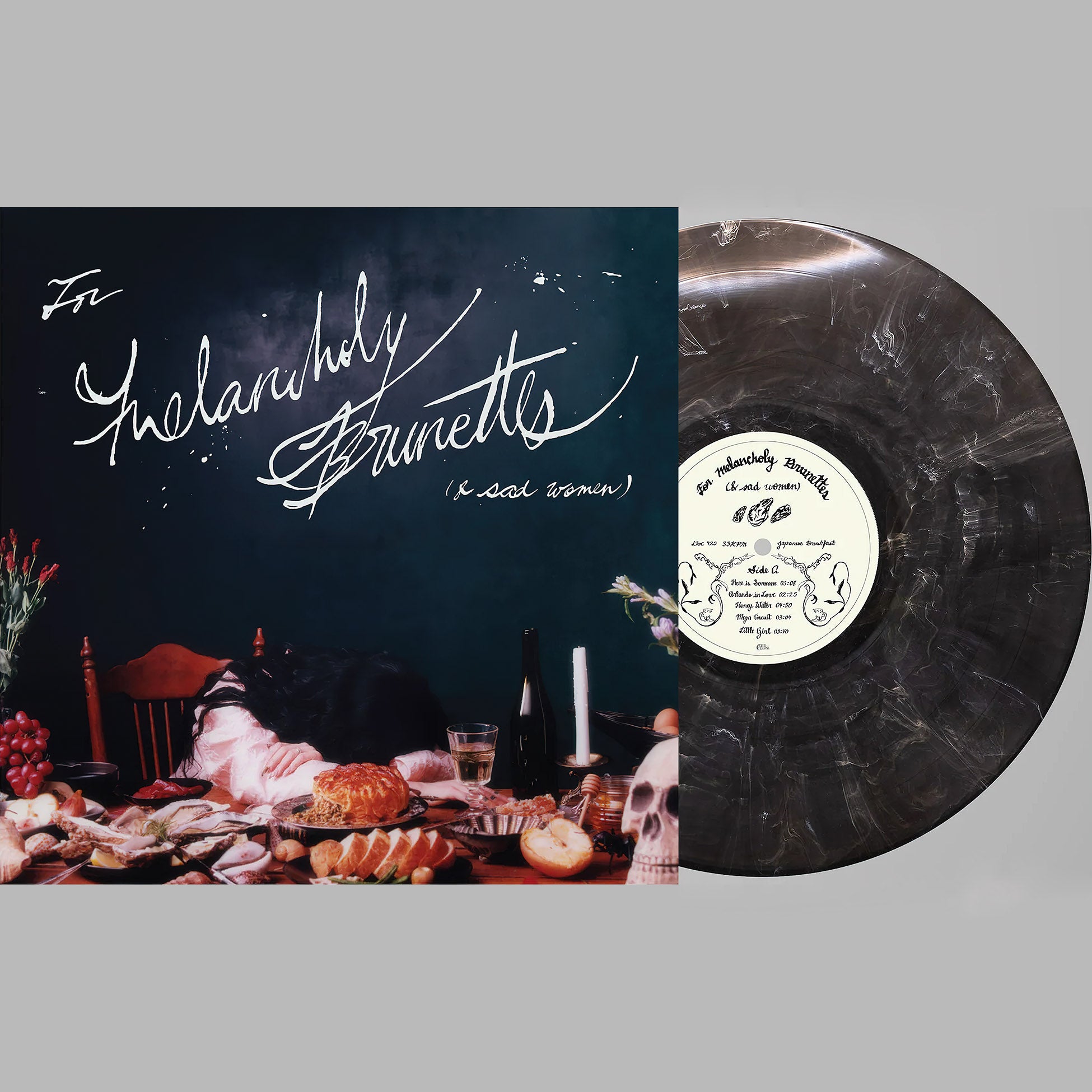 japanese breakfast, for melancholy brunettes, sad women, packshot, frosted shadow, colored vinyl, album cover, vinyl, cover art, album art,