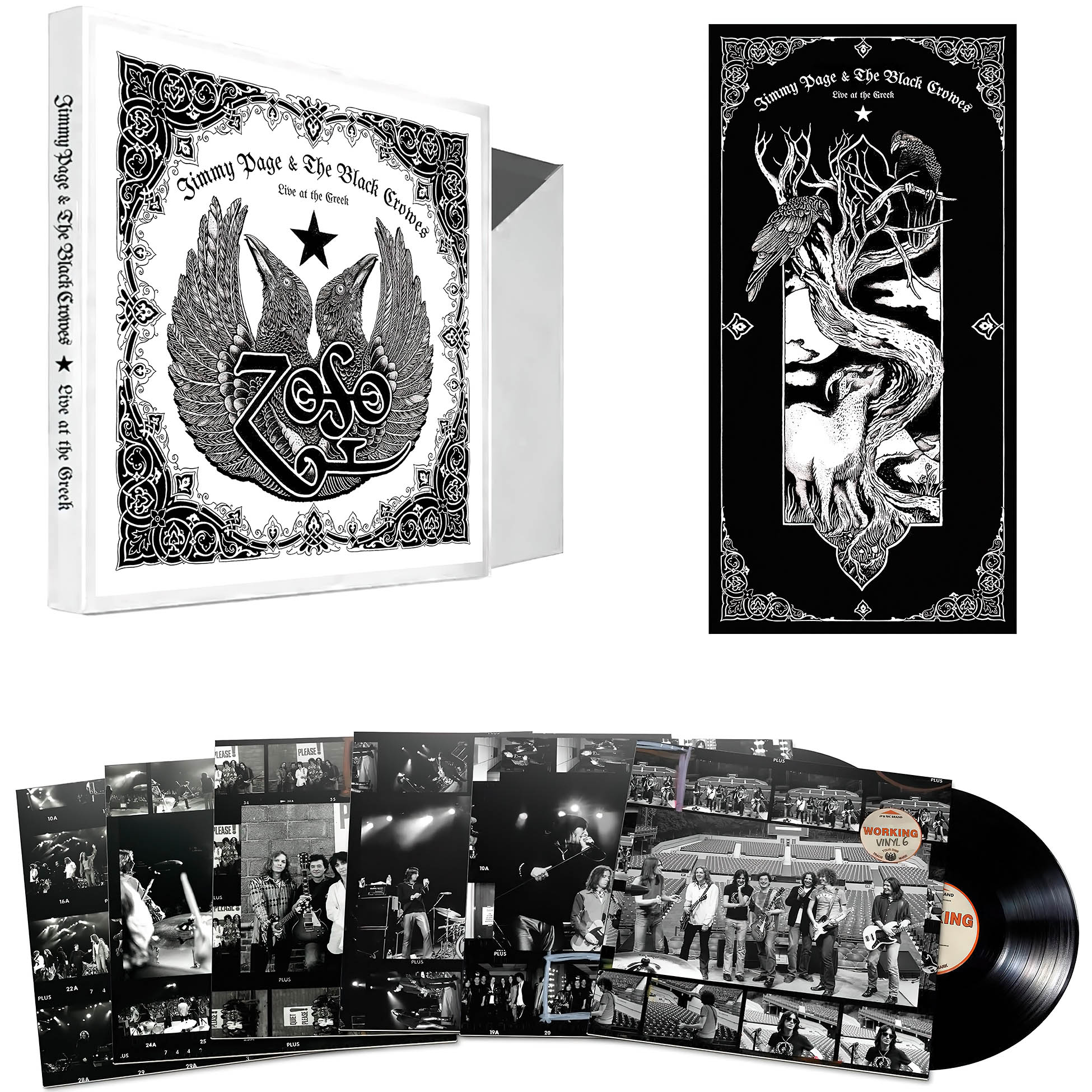 Jimmy Page, Black Crowes, Live At The Greek, packshot, 6 LP, Box Set, box cover, album cover, vinyl, six lp, zoso, poster, previously unreleased tracks,