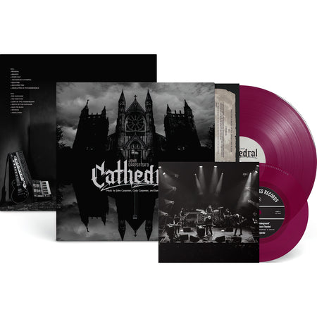 John Carpenter Cathedral packshot featuring the amethyst vinyl LP and exclusive 7-inch single with two live recordings