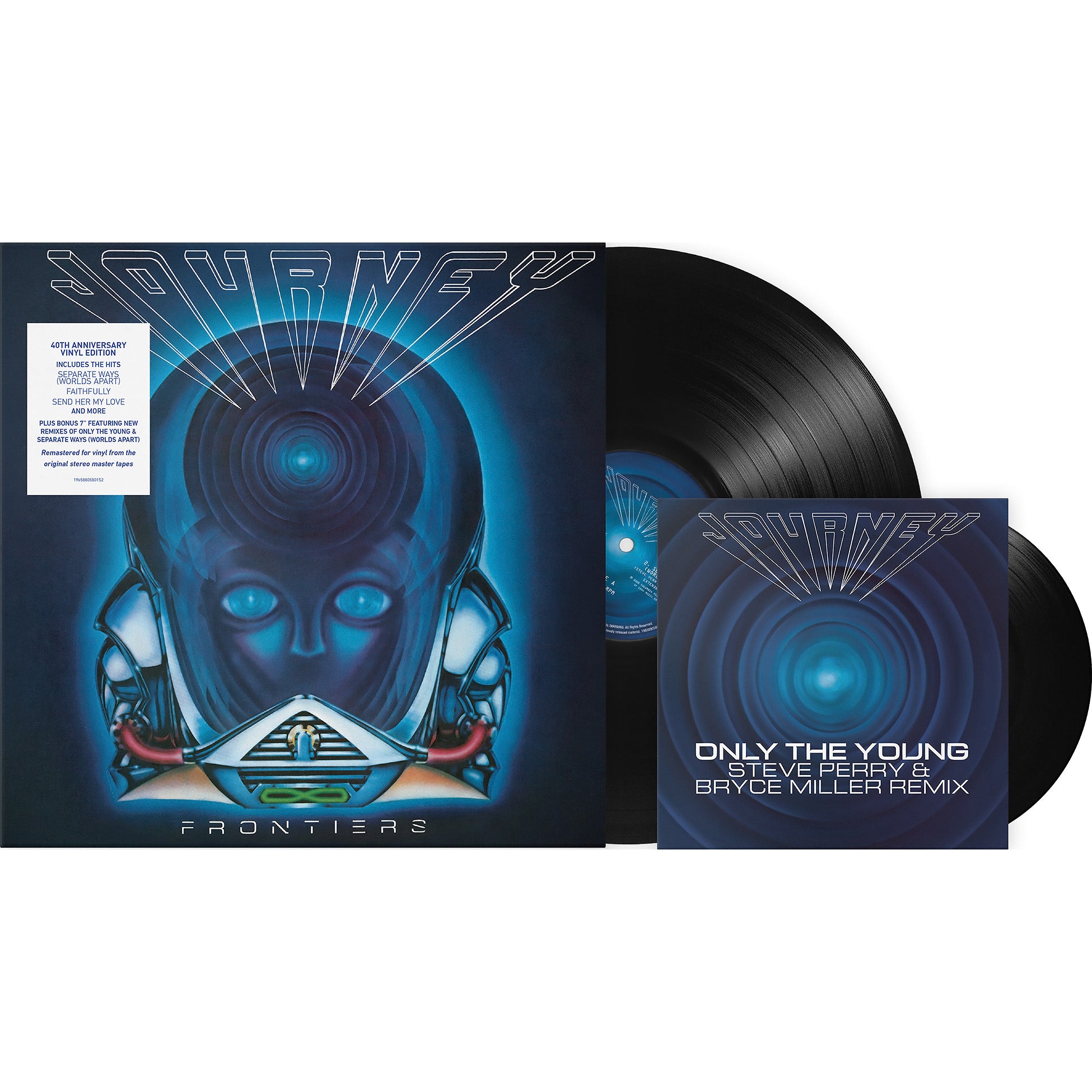 Journey Frontiers 40th Anniversary black vinyl LP and 7-inch single packshot