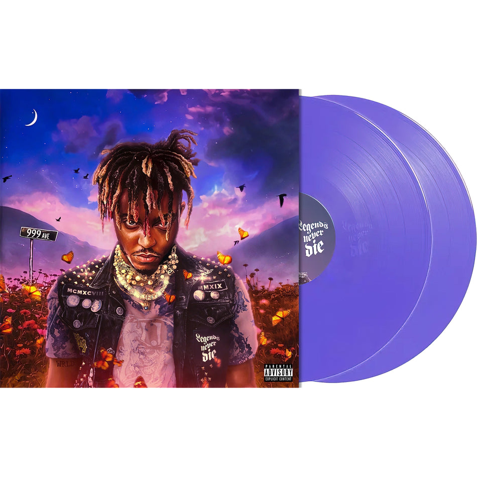 Juice WRLD - Legends Never Die packshot, eternal purple vinyl 2LP pressing, hip-hop anniversary edition