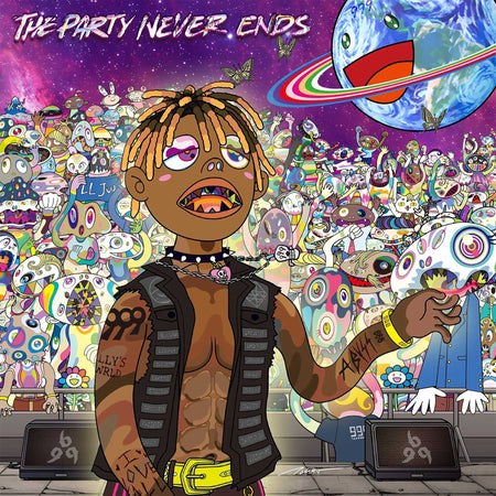 juice wrld, juice world, party never ends, indie exclusive, limited edition, glacier, colored vinyl, silver vinyl, album cover, album art, cover, cover art, vinyl