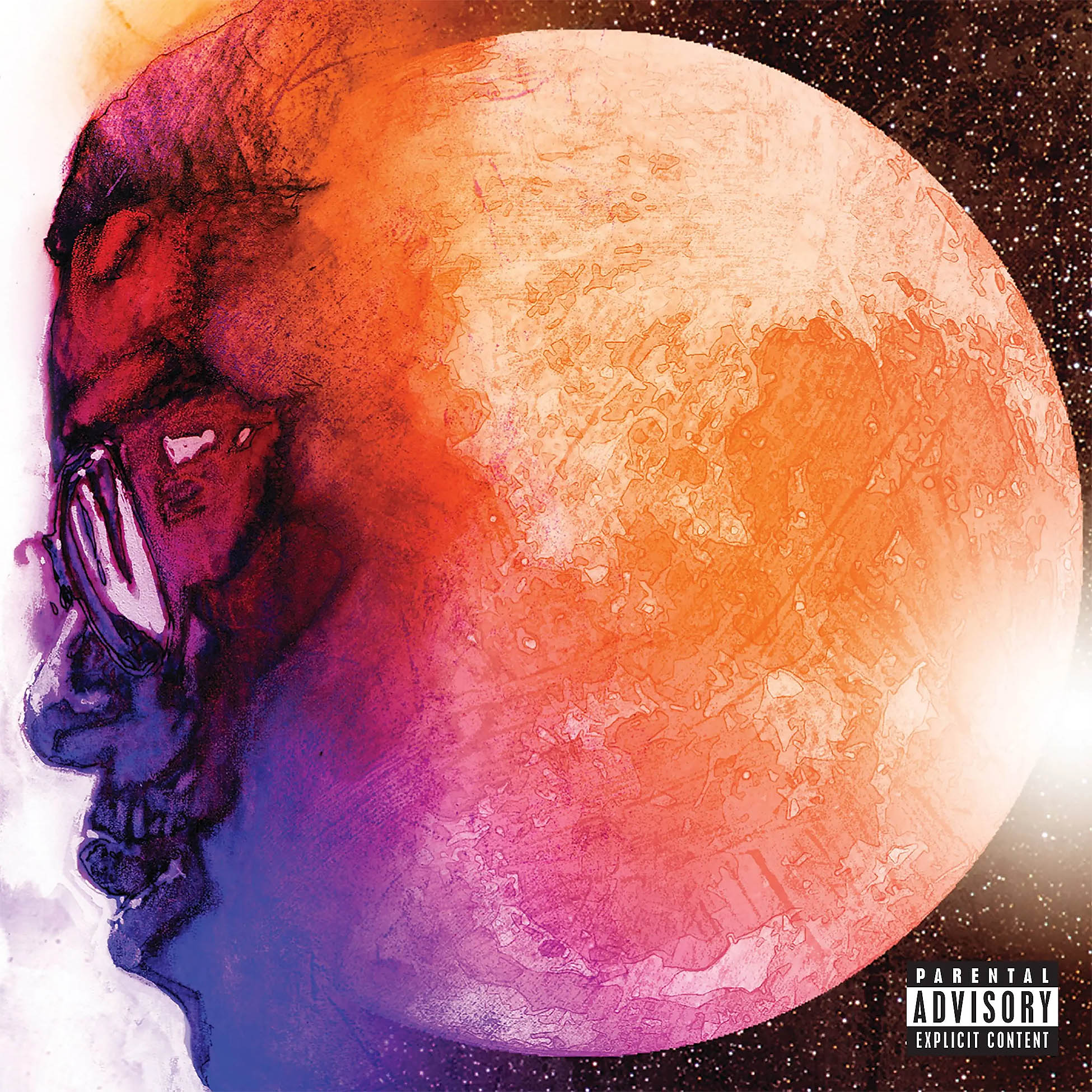 Kid Cudi Man on the Moon: The End of Day album cover, 2LP black vinyl gatefold edition with Cudi portrait and space imagery