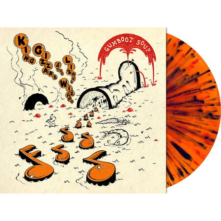King Gizzard - Gumboot Soup packshot, orange vinyl with black splatter and red smoke, Australian psych-rock