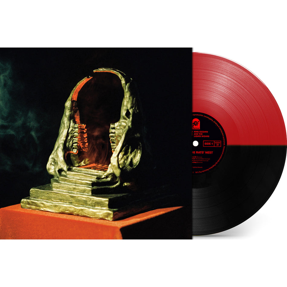 King Gizzard - Infest the Rats’ Nest packshot, red and black half colored vinyl, gatefold jacket & poster