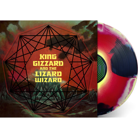 king gizzard, lizard wizard, nonagon infinity, packshot, colored vinyl, red yellow black vinyl, album cover, album art, cover, cover art, vinyl,