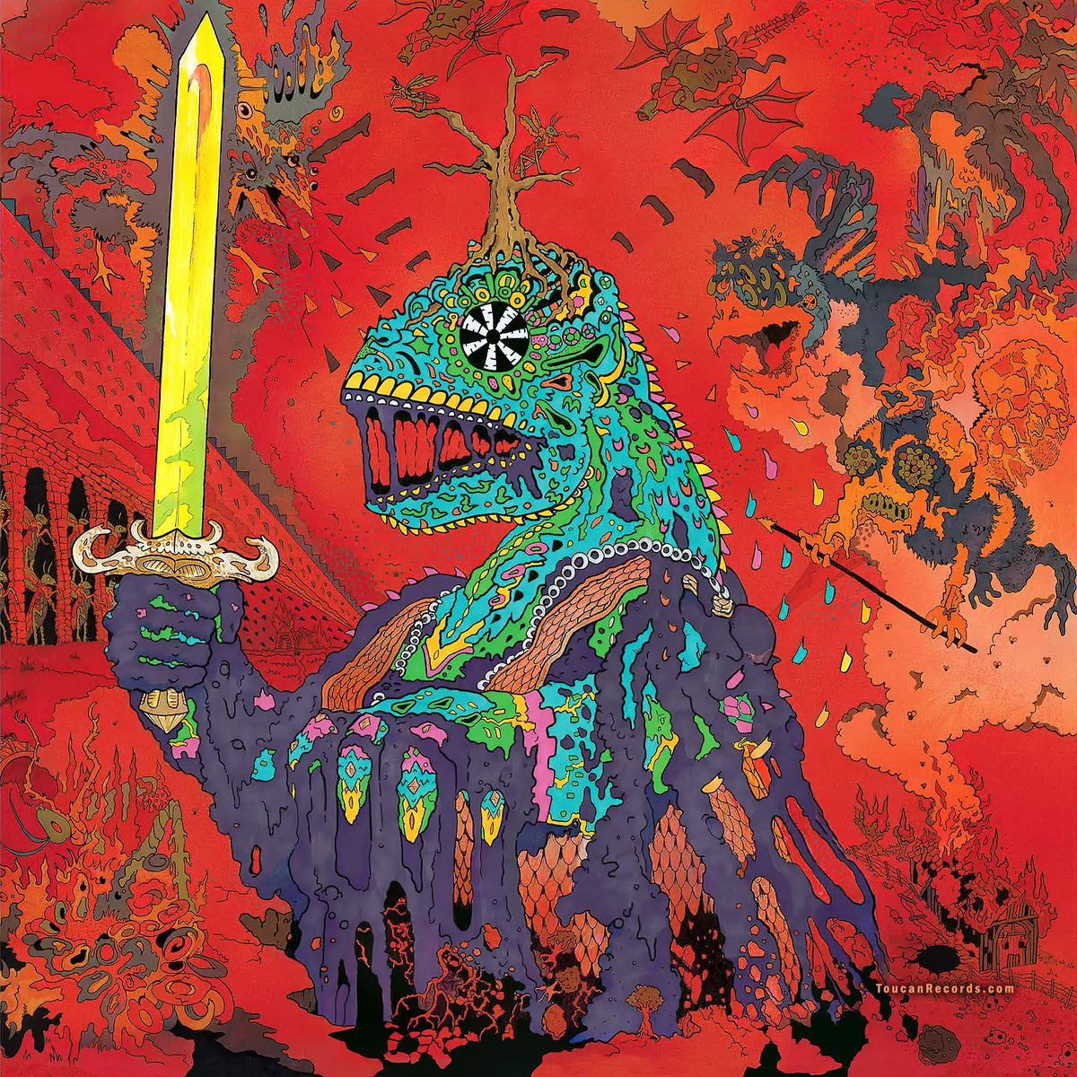 King Gizzard & The Lizard Wizard - 12 Bar Bruise album cover, green vinyl indie exclusive with Jason Galea artwork