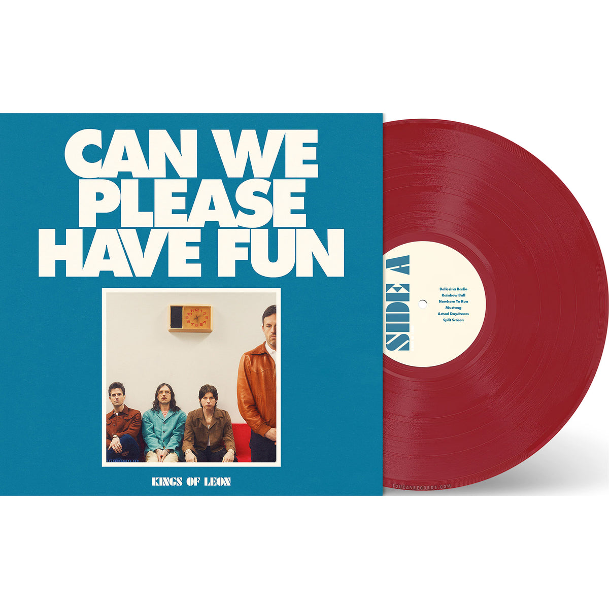 Kings of Leon Can We Please Have Fun vinyl LP packshot for the Limited Edition Indie Exclusive Apple Red edition at ToucanRecords.com
