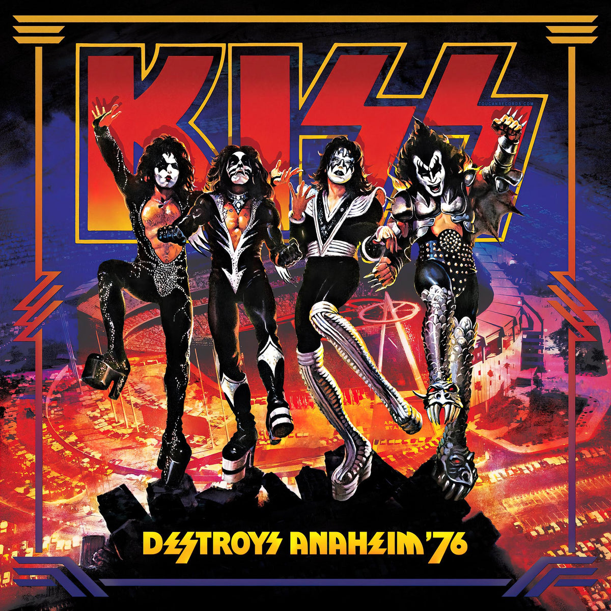 KISS Destroys Anaheim '76 album cover for the 180g black 2LP live concert edition with insert available at ToucanRecords.com