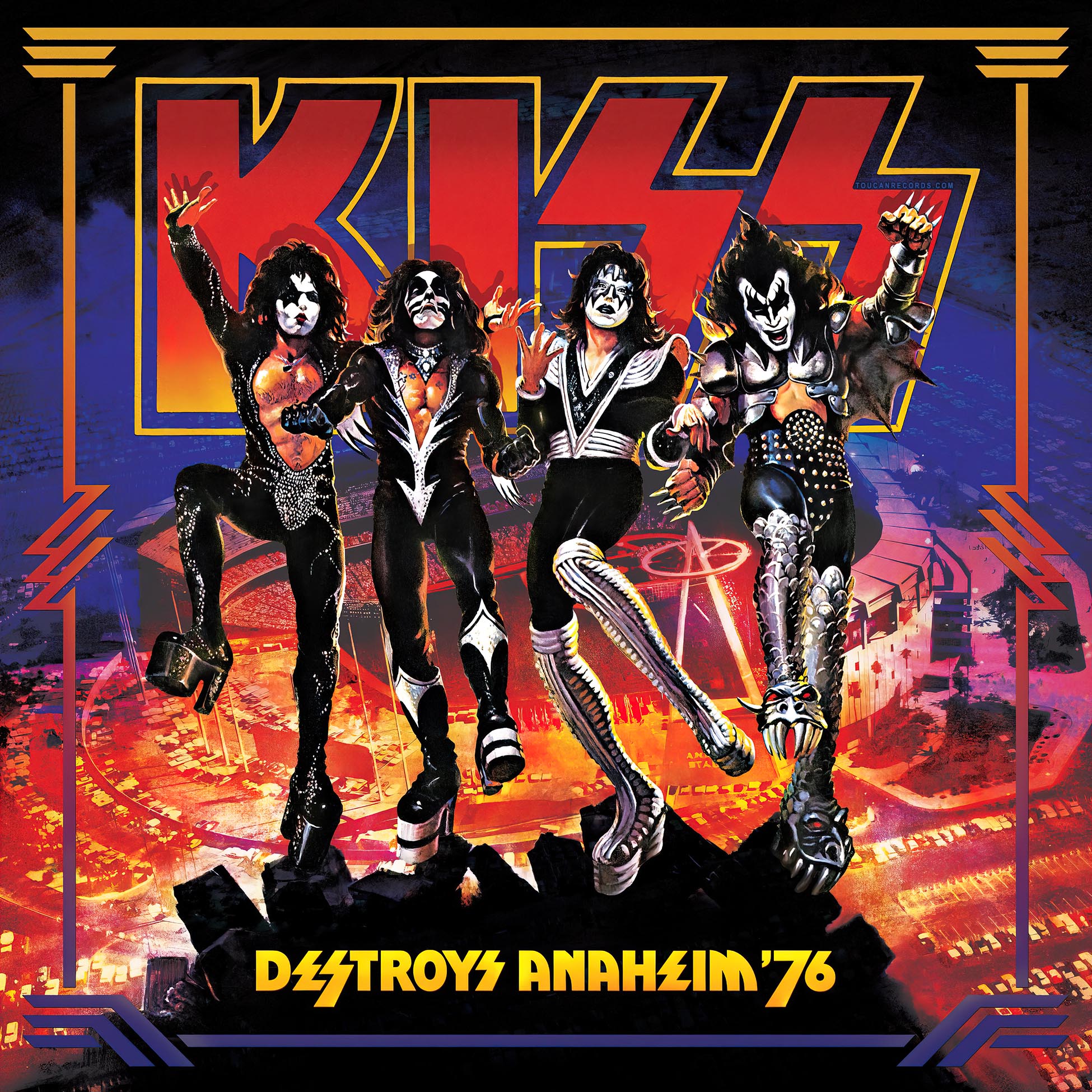 KISS Destroys Anaheim '76 album cover for the 180g black 2LP live concert edition with insert available at ToucanRecords.com