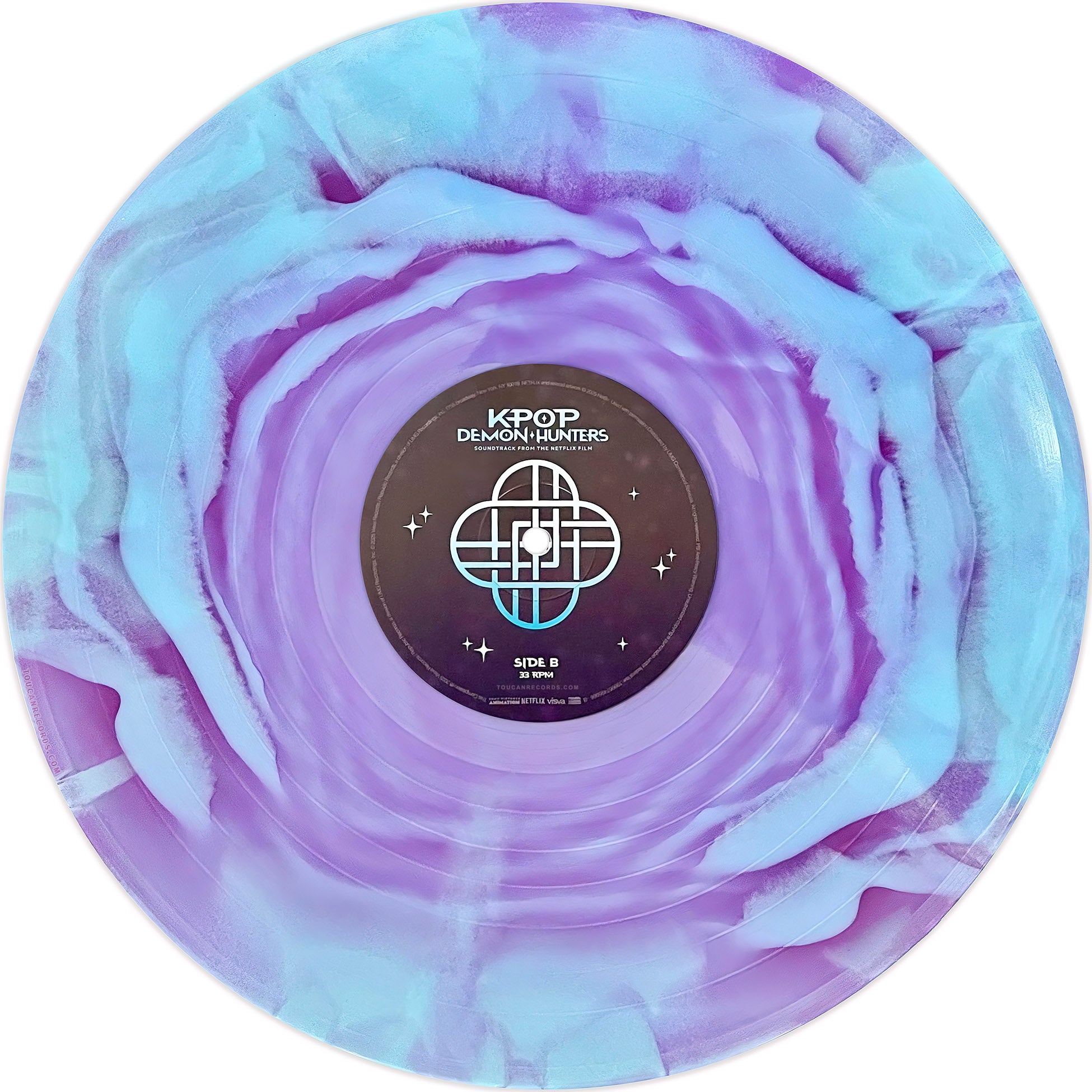 KPop Demon Hunters vinyl LP Disc for the 1st Anniversary Honmoon Haze blue and purple swirl  album soundtrack.