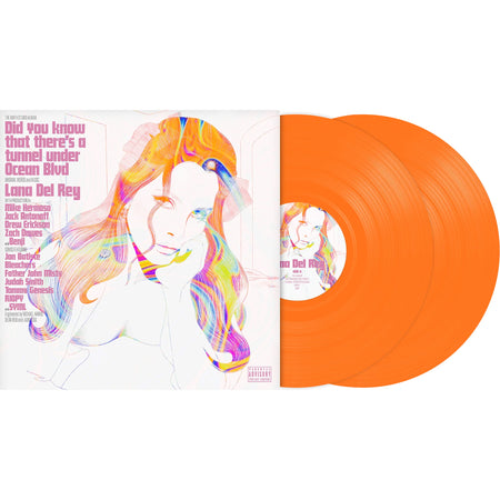 Lana Del Rey - Did You Know That There's a Tunnel Under Ocean Blvd packshot, orange colored vinyl double LP with alternate cover, baroque pop