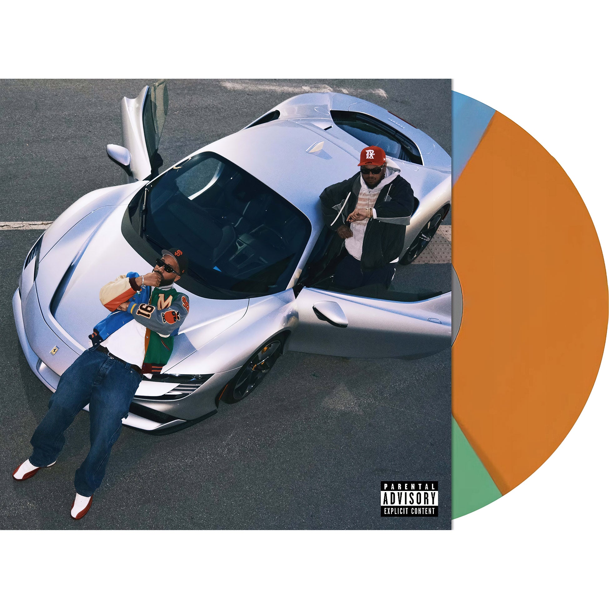 Larry June & Cardo Until Night Comes vinyl packshot, Blue Green Orange tri-color 2LP with gatefold, G-funk hip-hop