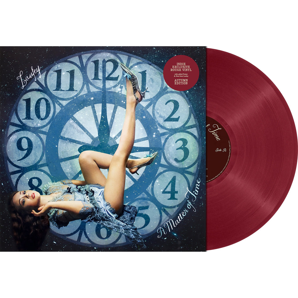 Laufey A Matter Of Time packshot, limited edition rouge red vinyl, jazz pop with gatefold packaging and bonus 7-inch single