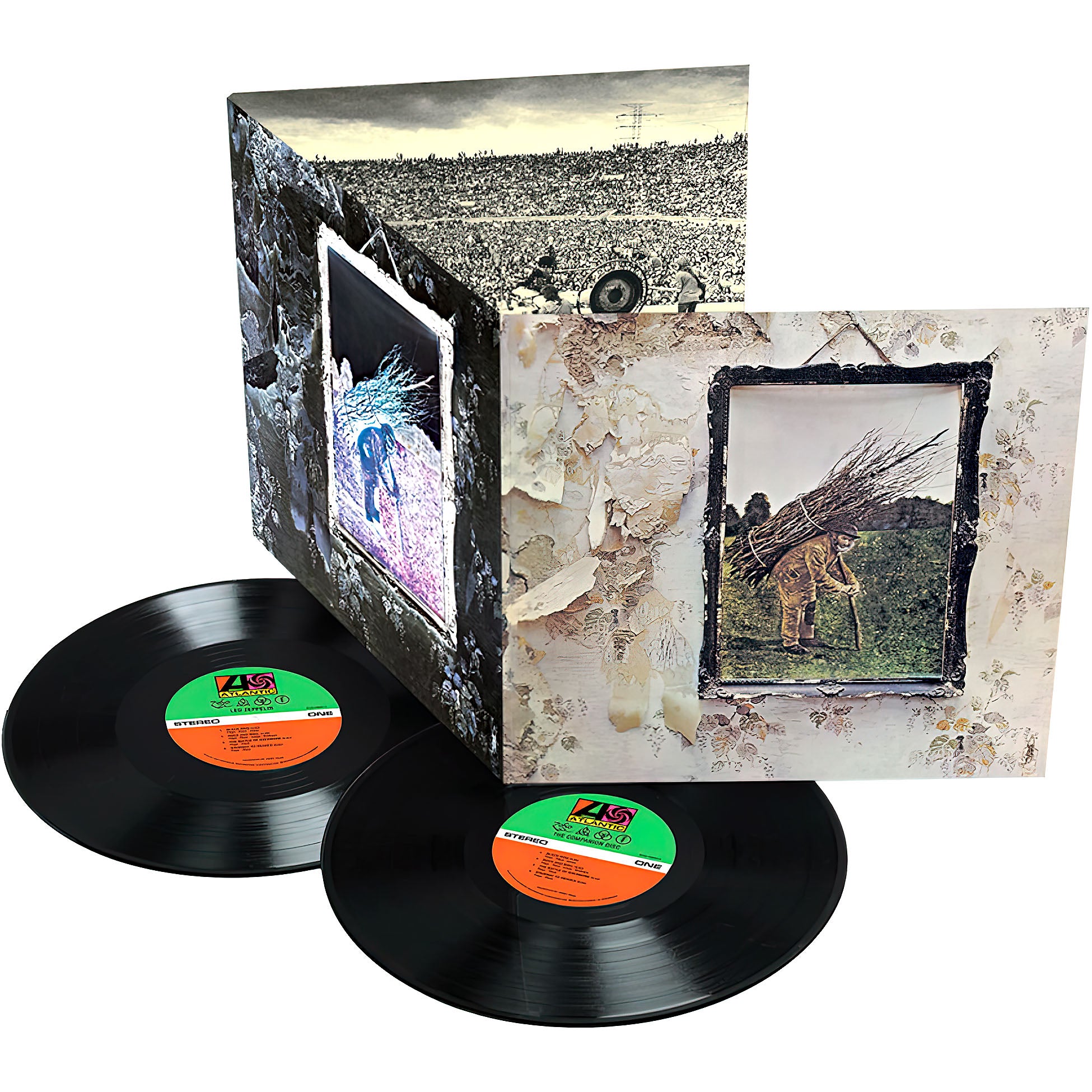 Led Zeppelin - Led Zeppelin IV deluxe 2 LP vinyl packshot, remastered classic rock album, unique collectible jacket