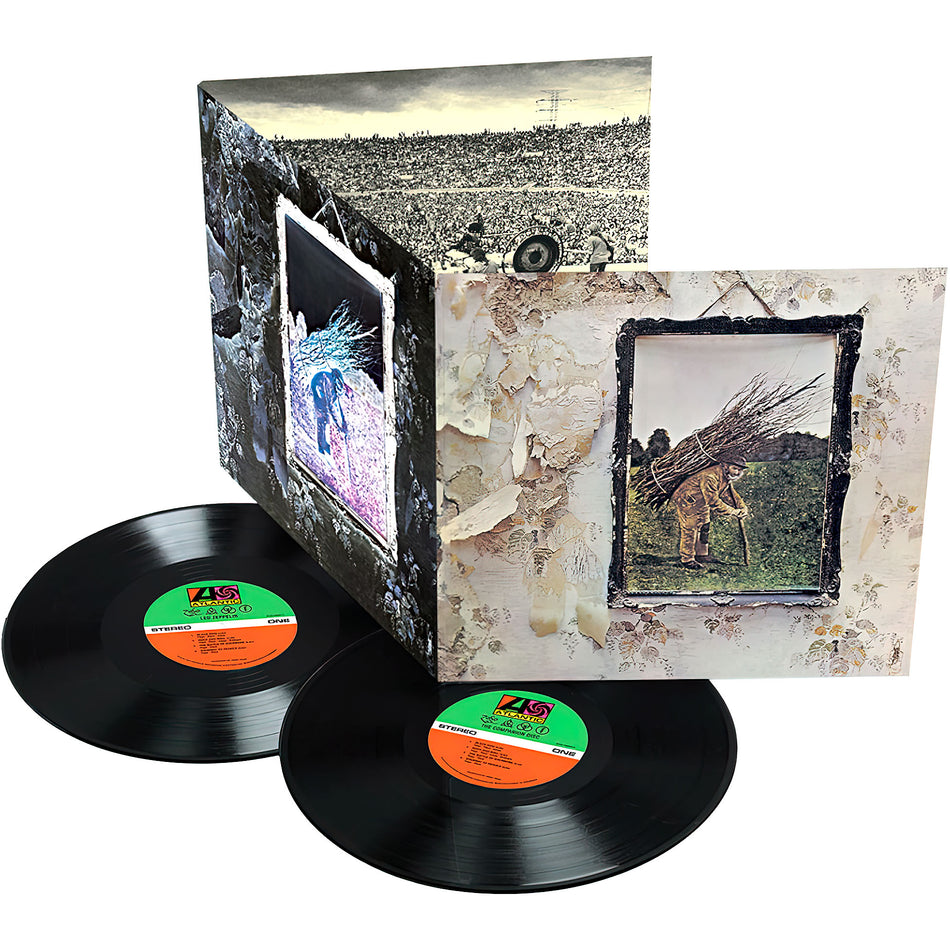 Led Zeppelin - Led Zeppelin IV deluxe 2 LP vinyl packshot, remastered classic rock album, unique collectible jacket