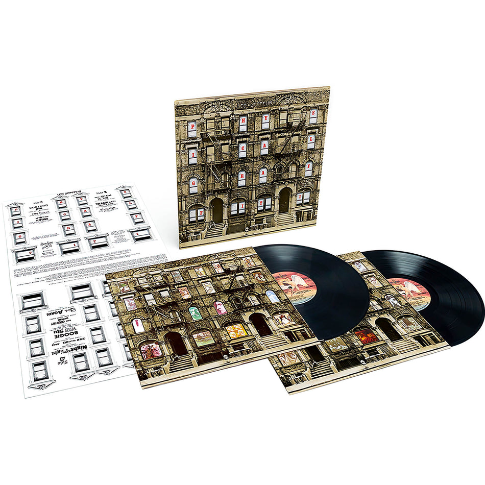 Led Zeppelin - Physical Graffiti 2 LP vinyl packshot, remastered classic rock album, collectible gatefold edition