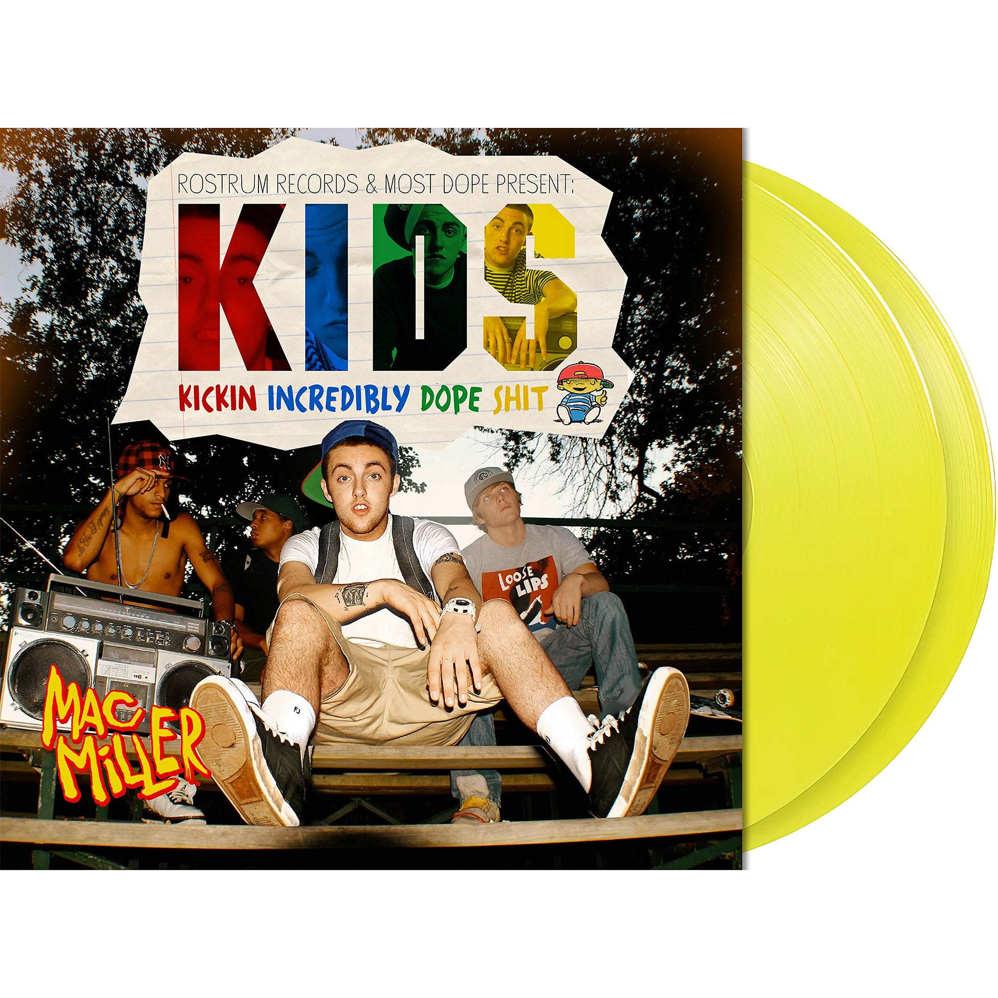 Mac Miller K.I.D.S. vinyl packshot, gatefold double LP, conscious hip-hop on yellow vinyl