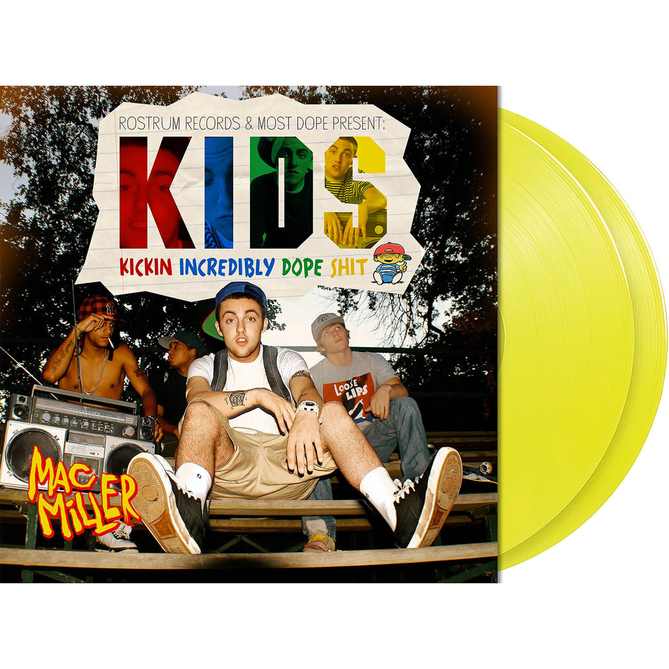 Mac Miller K.I.D.S. vinyl packshot, gatefold double LP, conscious hip-hop on yellow vinyl