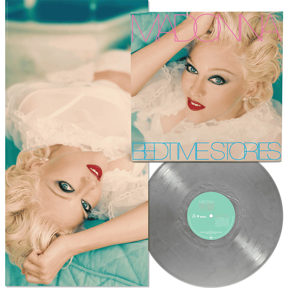 Madonna - Bedtime Stories packshot, silver colored vinyl with poster, R&B dance-pop from ToucanRecords.com