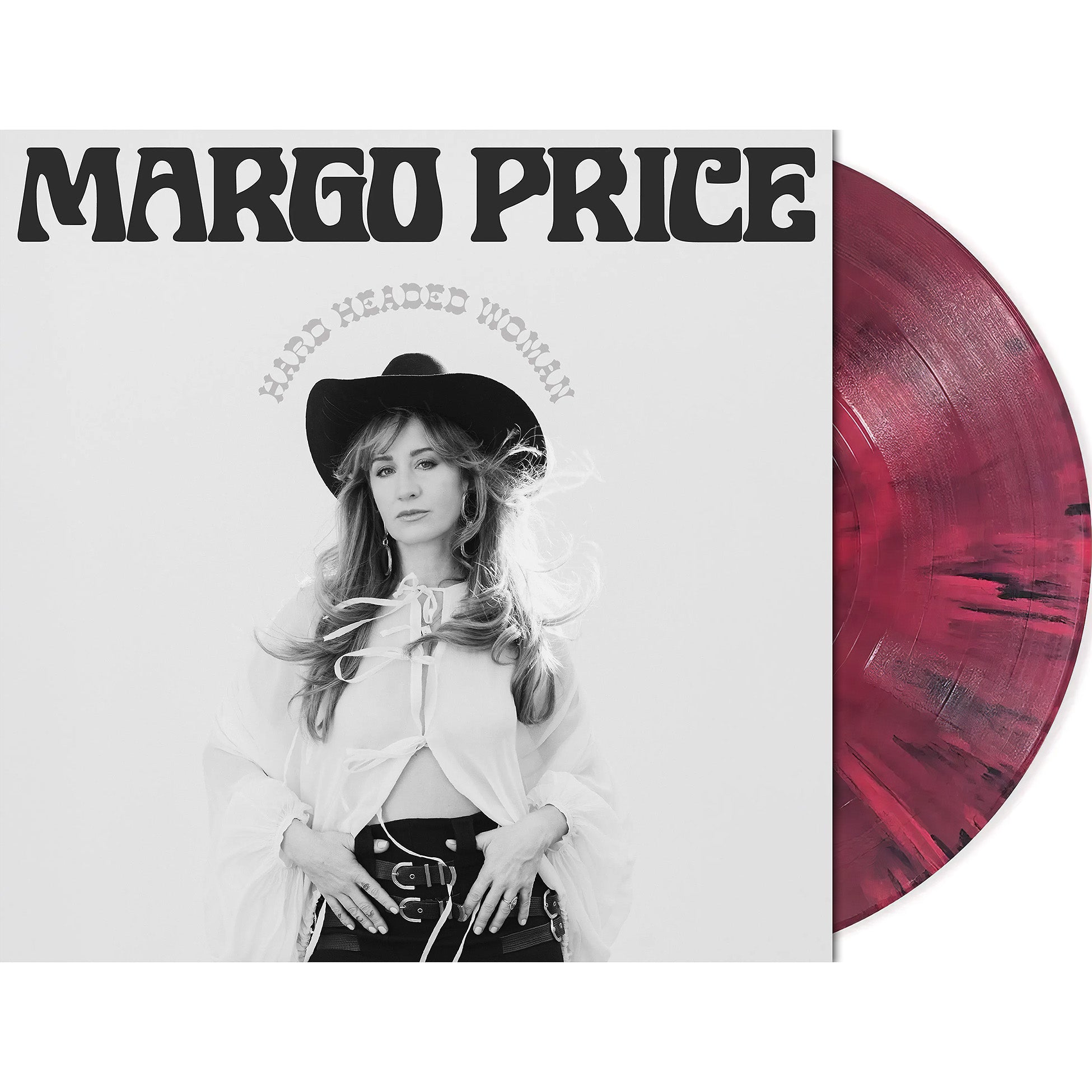 Margo Price - Hard Headed Woman packshot, red and black marbled vinyl pressing (Red Velvet), limited indie exclusive
